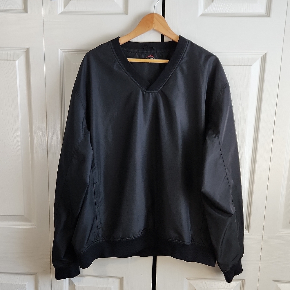 Acuity Mens Black Windbreaker Pullover‎ Size LG V-Neck Pockets Golf Outdoors
